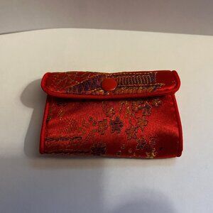 1990s Japanese Red Silk Embroidered Jewelry or Coin Purse